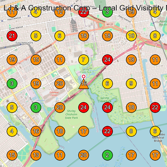 LJ & A Construction Corp Construction Company GeoGrid ranking map for None